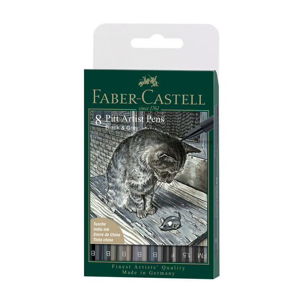 Faber-Castell 8 Pitt Artist Pens Black & Grey