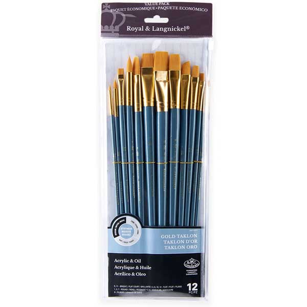 Royal Brush Gold Taklon Acrylic & Oil Brushes 12's