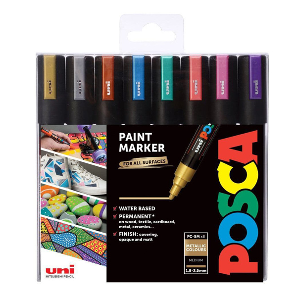 Posca Metallic Coloured Markers 1.8-2.5mm 8pk