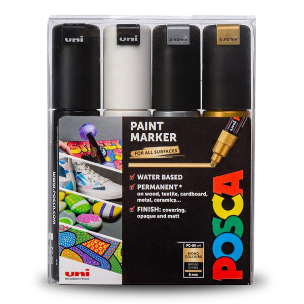 Posca Mono Coloured Markers 8mm 4pk