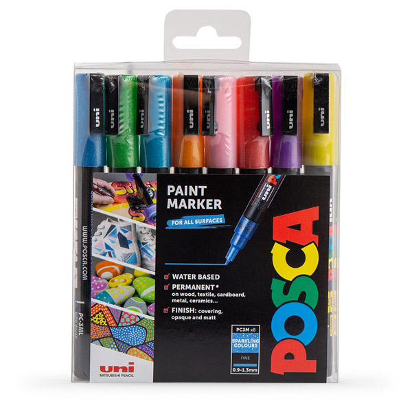 Posca Sparkling Coloured Markers 0.9mm 8pk