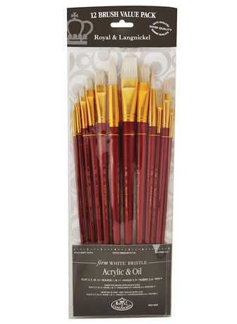 Royal Brush White Bristle Acrylic & Oil Brushes 12's