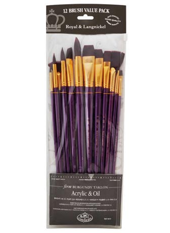 Royal Brush Burgundy Talkon Acrylic & Oil Brushes 12's