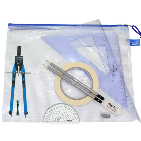 Mesh Bag with Steel Bow & Faber Set Squares